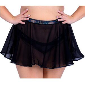 Sheer Mesh Mini Skirt with Iridescent Trim Plus Size